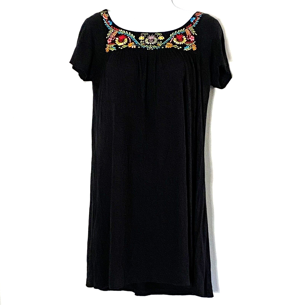 Soaked Top Womens Size Small Black Tunic Cover Up Embroidered Viscose